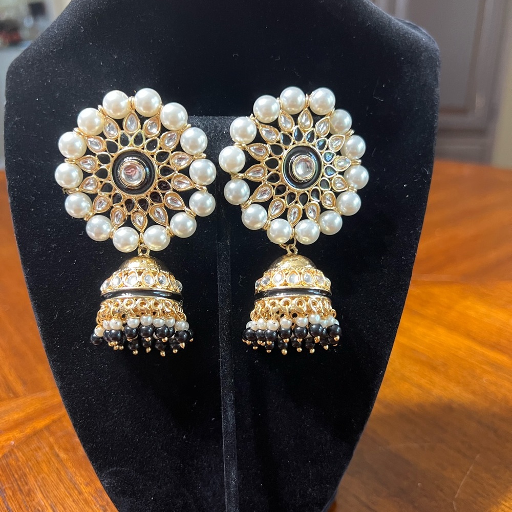 Indian Wedding Bollywood Pearl Kundan Beaded Earrings